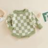 imageKuriozud Baby Boy Girl Fall Winter Clothes Knit Sweater Romper Sweatshirt Soft Warm OutfitPlaid Green
