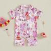 imageKuriozud Baby Girl Boy Birthday Button Down Silk Satin Pajamas Romper OnePiece Jumpsuit Short Sleeve Nightgown Pjs SleepwearBirthdaypink
