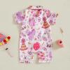 imageKuriozud Baby Girl Boy Birthday Button Down Silk Satin Pajamas Romper OnePiece Jumpsuit Short Sleeve Nightgown Pjs SleepwearBirthdaypink
