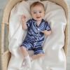 imageKuriozud Baby Girl Boy Birthday Button Down Silk Satin Pajamas Romper OnePiece Jumpsuit Short Sleeve Nightgown Pjs SleepwearBlue