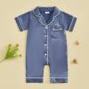 imageKuriozud Baby Girl Boy Birthday Button Down Silk Satin Pajamas Romper OnePiece Jumpsuit Short Sleeve Nightgown Pjs SleepwearBlue