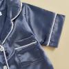imageKuriozud Baby Girl Boy Birthday Button Down Silk Satin Pajamas Romper OnePiece Jumpsuit Short Sleeve Nightgown Pjs SleepwearBlue