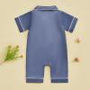 imageKuriozud Baby Girl Boy Birthday Button Down Silk Satin Pajamas Romper OnePiece Jumpsuit Short Sleeve Nightgown Pjs SleepwearBlue