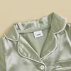 imageKuriozud Baby Girl Boy Birthday Button Down Silk Satin Pajamas Romper OnePiece Jumpsuit Short Sleeve Nightgown Pjs SleepwearGreen