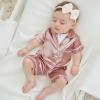 imageKuriozud Baby Girl Boy Birthday Button Down Silk Satin Pajamas Romper OnePiece Jumpsuit Short Sleeve Nightgown Pjs SleepwearPink