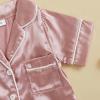 imageKuriozud Baby Girl Boy Birthday Button Down Silk Satin Pajamas Romper OnePiece Jumpsuit Short Sleeve Nightgown Pjs SleepwearPink