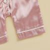 imageKuriozud Baby Girl Boy Birthday Button Down Silk Satin Pajamas Romper OnePiece Jumpsuit Short Sleeve Nightgown Pjs SleepwearPink