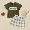 imageKuriozud Baby Girl Boy Summer Clothes Short Sleeve Tops Embroidery Tee Pattern TshirtVintage Plaid Short Pants SetDaddys Buddy Green