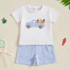 imageKuriozud Baby Girl Boy Summer Clothes Short Sleeve Tops Embroidery Tee Pattern TshirtVintage Plaid Short Pants SetEaster White Bunny Carrot