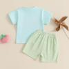 imageKuriozud Baby Girl Boy Summer Clothes Short Sleeve Tops Embroidery Tee Pattern TshirtVintage Plaid Short Pants SetFarm Blue Truck