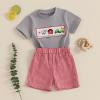 imageKuriozud Baby Girl Boy Summer Clothes Short Sleeve Tops Embroidery Tee Pattern TshirtVintage Plaid Short Pants SetFarm Gray Animals