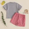 imageKuriozud Baby Girl Boy Summer Clothes Short Sleeve Tops Embroidery Tee Pattern TshirtVintage Plaid Short Pants SetFarm Gray Animals