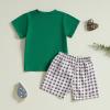 imageKuriozud Baby Girl Boy Summer Clothes Short Sleeve Tops Embroidery Tee Pattern TshirtVintage Plaid Short Pants SetFarm Green Duck