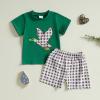 imageKuriozud Baby Girl Boy Summer Clothes Short Sleeve Tops Embroidery Tee Pattern TshirtVintage Plaid Short Pants SetFarm Green Duck
