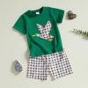 imageKuriozud Baby Girl Boy Summer Clothes Short Sleeve Tops Embroidery Tee Pattern TshirtVintage Plaid Short Pants SetFarm Green Duck