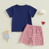 imageKuriozud Baby Girl Boy Summer Clothes Short Sleeve Tops Embroidery Tee Pattern TshirtVintage Plaid Short Pants SetFire Works Blue