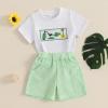 imageKuriozud Baby Girl Boy Summer Clothes Short Sleeve Tops Embroidery Tee Pattern TshirtVintage Plaid Short Pants SetGolf Green White