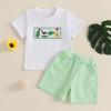 imageKuriozud Baby Girl Boy Summer Clothes Short Sleeve Tops Embroidery Tee Pattern TshirtVintage Plaid Short Pants SetGolf Green White