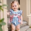 imageKuriozud My First 4th of July Baby Girl Outfit Bubble Romper Flying Sleeve Onesie Bodysuit Girl 1st Fourth of July Clothes 4th of July Blue C
