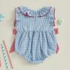 imageKuriozud My First 4th of July Baby Girl Outfit Bubble Romper Flying Sleeve Onesie Bodysuit Girl 1st Fourth of July Clothes 4th of July Blue C