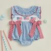 imageKuriozud My First 4th of July Baby Girl Outfit Bubble Romper Flying Sleeve Onesie Bodysuit Girl 1st Fourth of July Clothes 4th of July Blue C