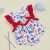 imageKuriozud My First 4th of July Baby Girl Outfit Bubble Romper Flying Sleeve Onesie Bodysuit Girl 1st Fourth of July Clothes4th of July Light Blue