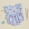 imageKuriozud My First 4th of July Baby Girl Outfit Bubble Romper Flying Sleeve Onesie Bodysuit Girl 1st Fourth of July Clothes4th of July Light Blue B