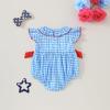 imageKuriozud My First 4th of July Baby Girl Outfit Bubble Romper Flying Sleeve Onesie Bodysuit Girl 1st Fourth of July Clothes4th of July Light Blue C