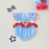 imageKuriozud My First 4th of July Baby Girl Outfit Bubble Romper Flying Sleeve Onesie Bodysuit Girl 1st Fourth of July Clothes4th of July Light Blue C