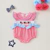 imageKuriozud My First 4th of July Baby Girl Outfit Bubble Romper Flying Sleeve Onesie Bodysuit Girl 1st Fourth of July Clothes4th of July Pink