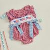 imageKuriozud My First 4th of July Baby Girl Outfit Bubble Romper Flying Sleeve Onesie Bodysuit Girl 1st Fourth of July Clothes4th of July Red