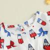 imageKuriozud My First 4th of July Baby Girl Outfit Bubble Romper Flying Sleeve Onesie Bodysuit Girl 1st Fourth of July Clothes4th of July White