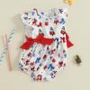 imageKuriozud My First 4th of July Baby Girl Outfit Bubble Romper Flying Sleeve Onesie Bodysuit Girl 1st Fourth of July Clothes4th of July White