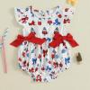 imageKuriozud My First 4th of July Baby Girl Outfit Bubble Romper Flying Sleeve Onesie Bodysuit Girl 1st Fourth of July Clothes4th of July White