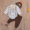imageKuriozud Newborn Infant Baby First Thanksgiving Outfits Turkey Romper Bodysuit Top Pants Hat 3 Piece Clothes SetMy 1st Thanksgiving