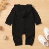imageKuriozud Newborn Unisex Baby Boy Girl Hoodie Romper Solid Long Sleeve One Piece Hooded Jumpsuit Waffle OutfitBlack