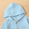 imageKuriozud Newborn Unisex Baby Boy Girl Hoodie Romper Solid Long Sleeve One Piece Hooded Jumpsuit Waffle OutfitBlue