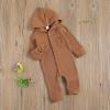 imageKuriozud Newborn Unisex Baby Boy Girl Hoodie Romper Solid Long Sleeve One Piece Hooded Jumpsuit Waffle OutfitBrown