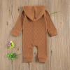 imageKuriozud Newborn Unisex Baby Boy Girl Hoodie Romper Solid Long Sleeve One Piece Hooded Jumpsuit Waffle OutfitBrown
