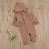imageKuriozud Newborn Unisex Baby Boy Girl Hoodie Romper Solid Long Sleeve One Piece Hooded Jumpsuit Waffle OutfitCoffee