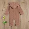 imageKuriozud Newborn Unisex Baby Boy Girl Hoodie Romper Solid Long Sleeve One Piece Hooded Jumpsuit Waffle OutfitCoffee