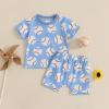 imageKuriozud Toddler Baby Boy Baseball Outfit Short Sleeve Shirt Top and Shorts Set Spring Summer ClothesBaseball Blue