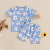 imageKuriozud Toddler Baby Boy Baseball Outfit Short Sleeve Shirt Top and Shorts Set Spring Summer ClothesBaseball Blue
