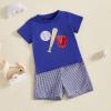 imageKuriozud Toddler Baby Boy Baseball Outfit Short Sleeve Shirt Top and Shorts Set Spring Summer ClothesBlue Shirt Plaid Shorts