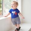 imageKuriozud Toddler Baby Boy Baseball Outfit Short Sleeve Shirt Top and Shorts Set Spring Summer ClothesBlue Shirt Plaid Shorts