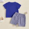 imageKuriozud Toddler Baby Boy Baseball Outfit Short Sleeve Shirt Top and Shorts Set Spring Summer ClothesBlue Shirt Plaid Shorts