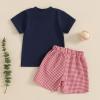 imageKuriozud Toddler Baby Boy Baseball Outfit Short Sleeve Shirt Top and Shorts Set Spring Summer ClothesBlue Shirt Plaid Shorts Red