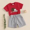 imageKuriozud Toddler Baby Boy Baseball Outfit Short Sleeve Shirt Top and Shorts Set Spring Summer ClothesRed Shirt Plaid Shorts Grey