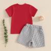 imageKuriozud Toddler Baby Boy Baseball Outfit Short Sleeve Shirt Top and Shorts Set Spring Summer ClothesRed Shirt Plaid Shorts Grey