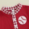 imageKuriozud Toddler Baby Boy Baseball Outfit Short Sleeve Shirt Top and Shorts Set Spring Summer ClothesRed Shirt Plaid Shorts Red